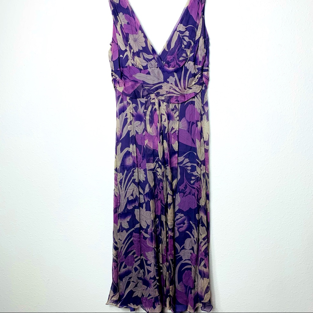 Collette Dinnigan Silk Dress. Sheer V-Neck Design